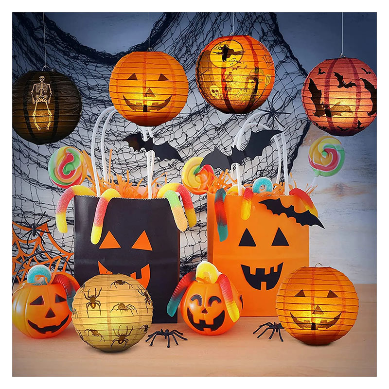 LUCKY Halloween pumpkin paper lanterns House party decorations Hanging props foldable horror glowing lanterns