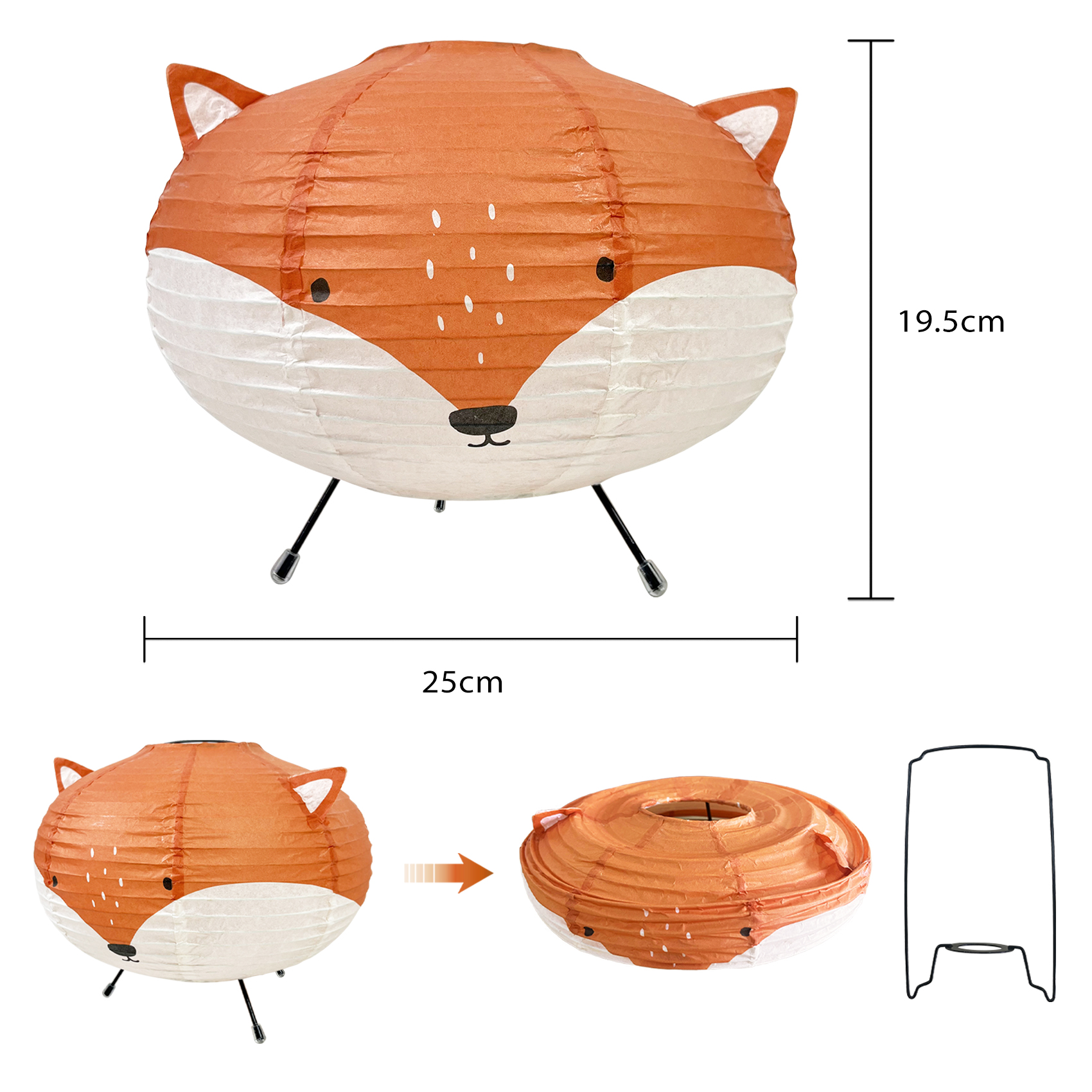 LUCKY Homestay Bedroom Folding Lantern Chandelier Paper Lampshade 3D Cartoon Fox  Creative Lighting Lampshade