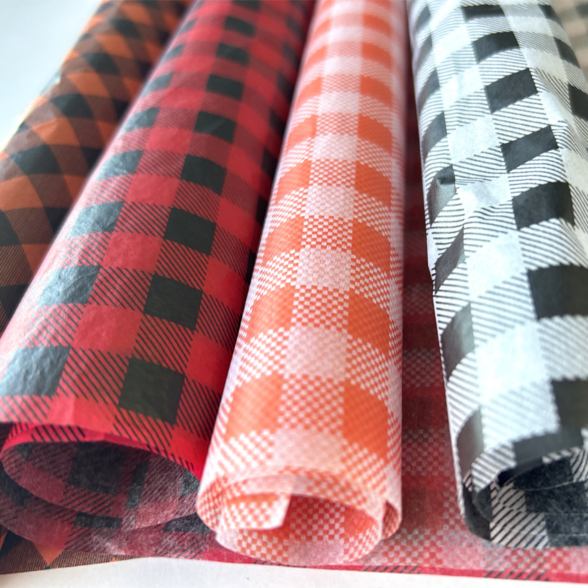 Eco-friendly Printed Gingham Red White Checkered Wrapping Tartan Paper Canada For Shoe Stuffing Tissue Paper Packaging