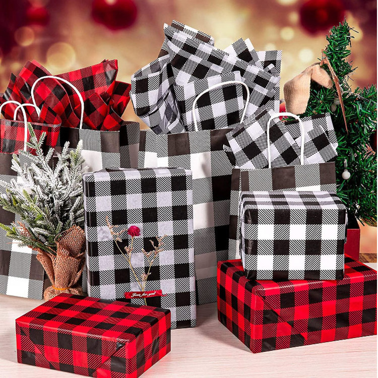 Eco-friendly Printed Gingham Red White Checkered Wrapping Tartan Paper Canada For Shoe Stuffing Tissue Paper Packaging