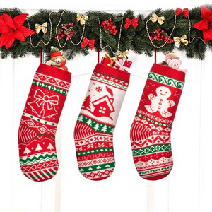 3 Pack Knit Christmas Stockings Decoration Knitted Bell Snowman Country House Holiday Decorations Tree ,Red ,White , Green