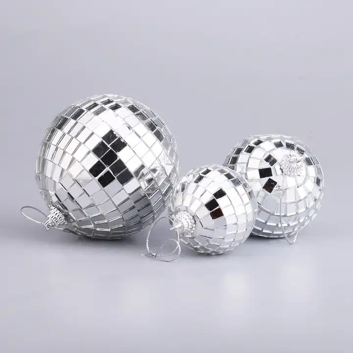 Custom Colorful Hot sales Disco Mirror Reflective Disco Ball Christmas Tree Hanging Balls Ornaments Pendants For Party Decor