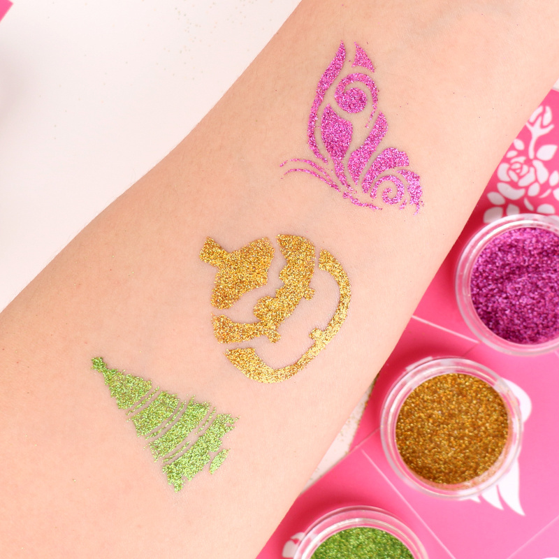 Chunky  Holographic Body Tattoo  Henna  Glitter Set With Brushes  Tattoo Stencil   Glitter Glue For Face Hair Make Up