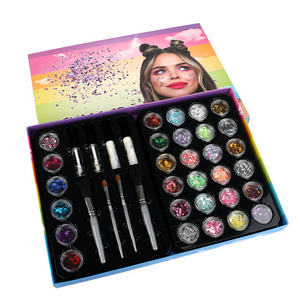 Chunky  Holographic Body Tattoo  Henna  Glitter Set With Brushes  Tattoo Stencil   Glitter Glue For Face Hair Make Up