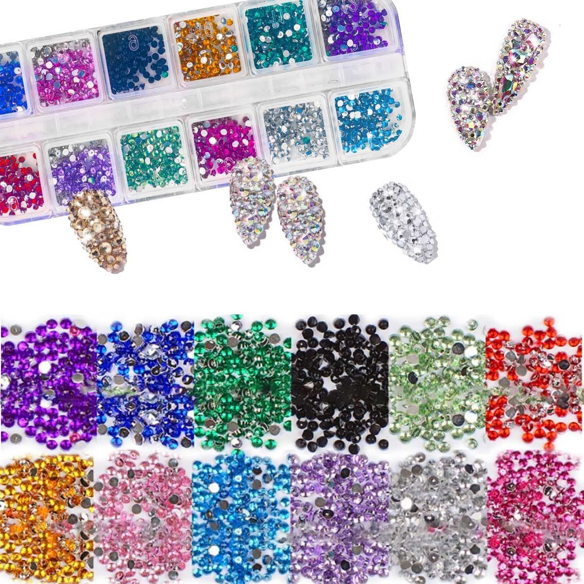 2mm Nail Gems Ab Flatback Rhinestones Gems Stones with Pick Up Tweezers and Rhinestone  Glue for DIY Nail Art