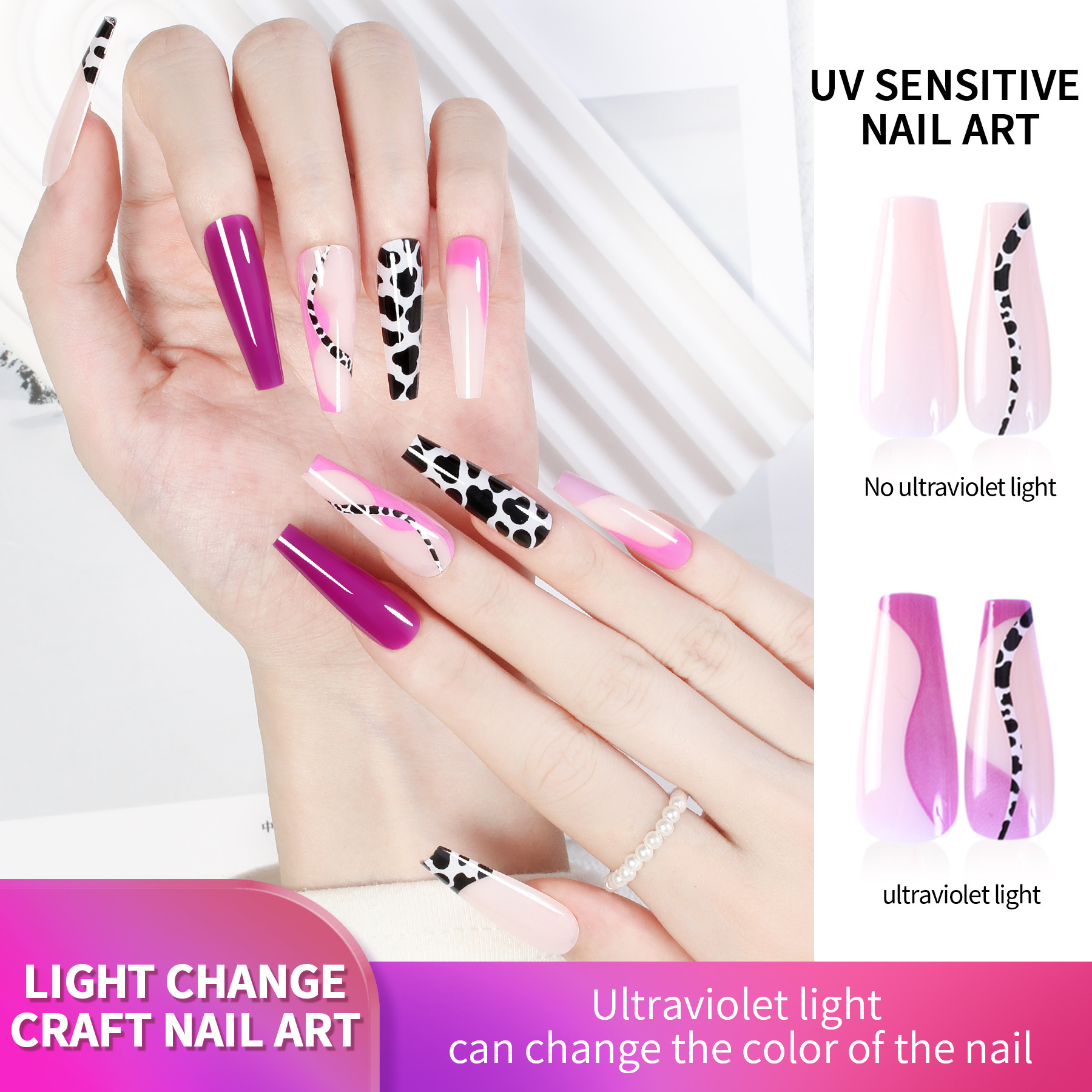 New Style Acrylic Wholesale Sunlight Changed Press On Nails Packaging Free False Nails fingernails full cover