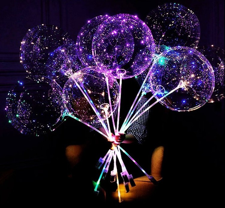 Pvc round shape Balloons Tpu Bubble 20 inch Clear transparent led balloon bobo balloons with led lights stick event decor