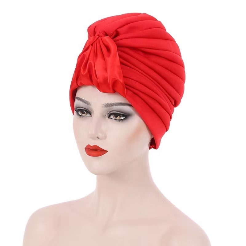 Zifeng OEM Hair Turban For Women African Fashion Ladies Plain Bud Headwrap Satin Silk Hat