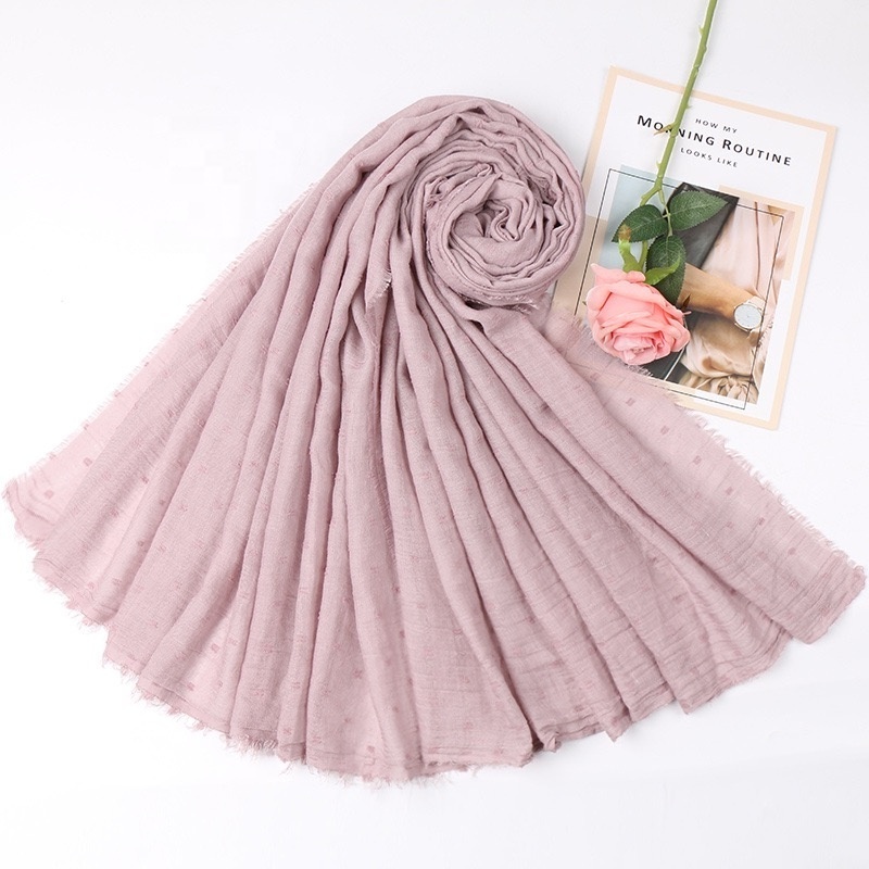 90*180cm Solid Color Cotton Muslim Head Hijab Scarf Women Black White Pleated Shawls Wrinkled Scarves Wrap Foulard Bandana