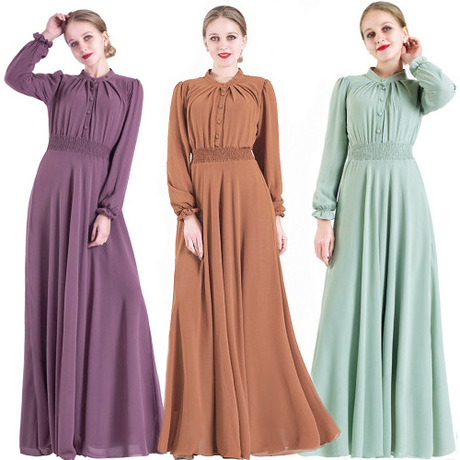 Muslim Dress Long Sleeve 2020 Chiffon Middle Eastern Islamic Muslim Dress Women