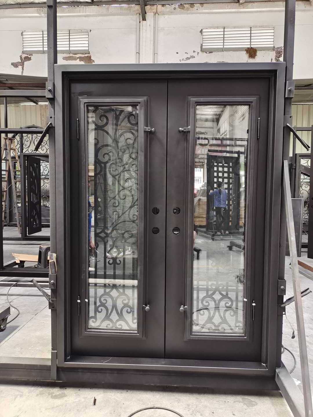 Factory Price Main Entrance Metal Wrought Iron Door With Flower Grill Design Iron Doors Exterior