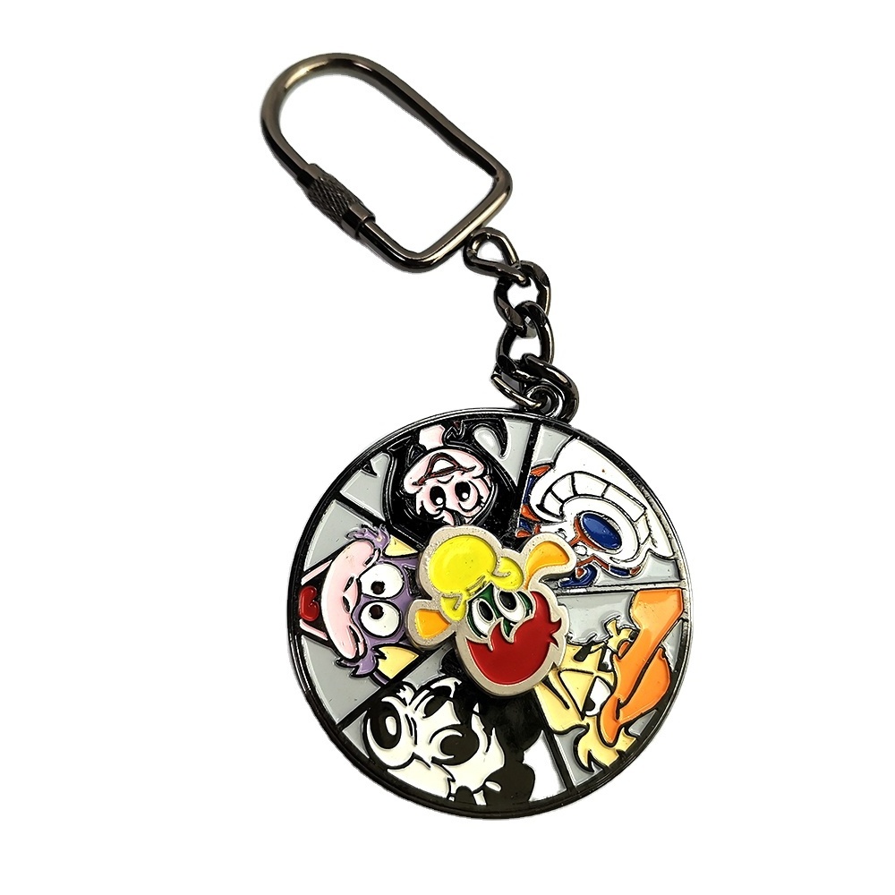 custom logo rotatable metal rotating cute bear round shape soft enamel spinning bag charms keychain