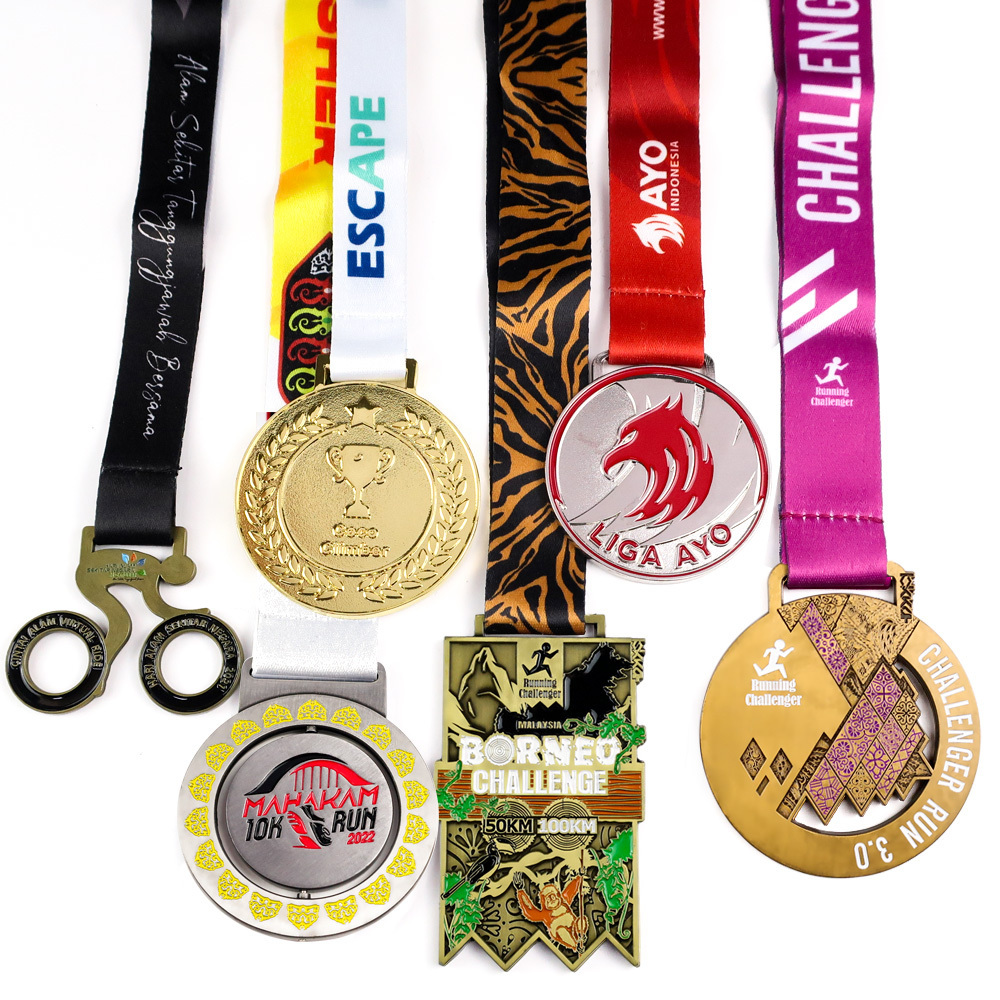 Free design custom fun metal round shape enamel gold silver brass plating race running medals