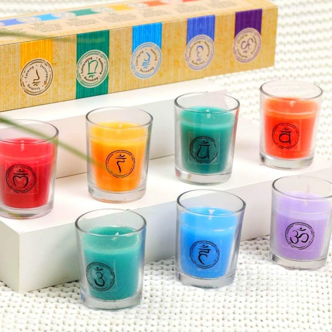 Chakra Candles Set of 7  Meditation Crystal Scented Candles Gift Set for Women Spiritual Healing  Religious Prayer Candle