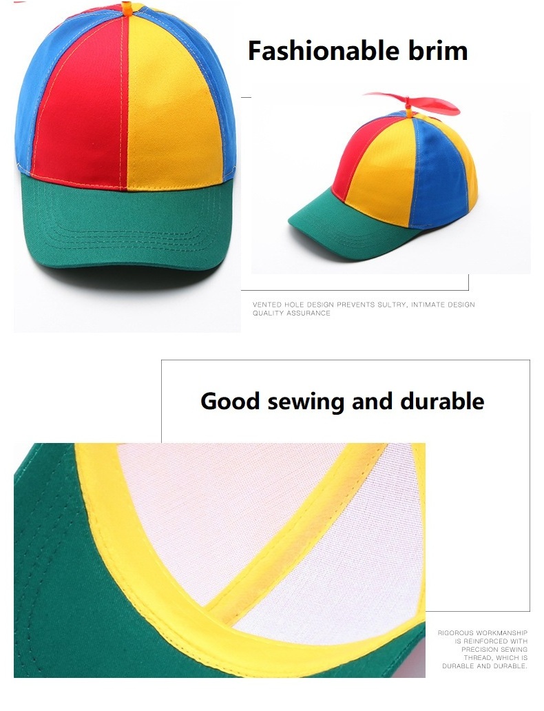 Custom Design Colorful Patchwork Cotton Funny Baseball Children Caps 6 Panels Propeller Hats