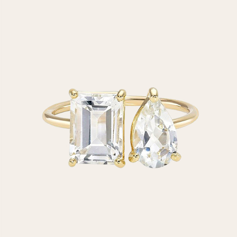 High Quality 925 Silver Two Stone Pear Square CZ Ring 5A Cubic Zirconia Adjustable Cocktail Rings Diamond Rings Jewelry Women