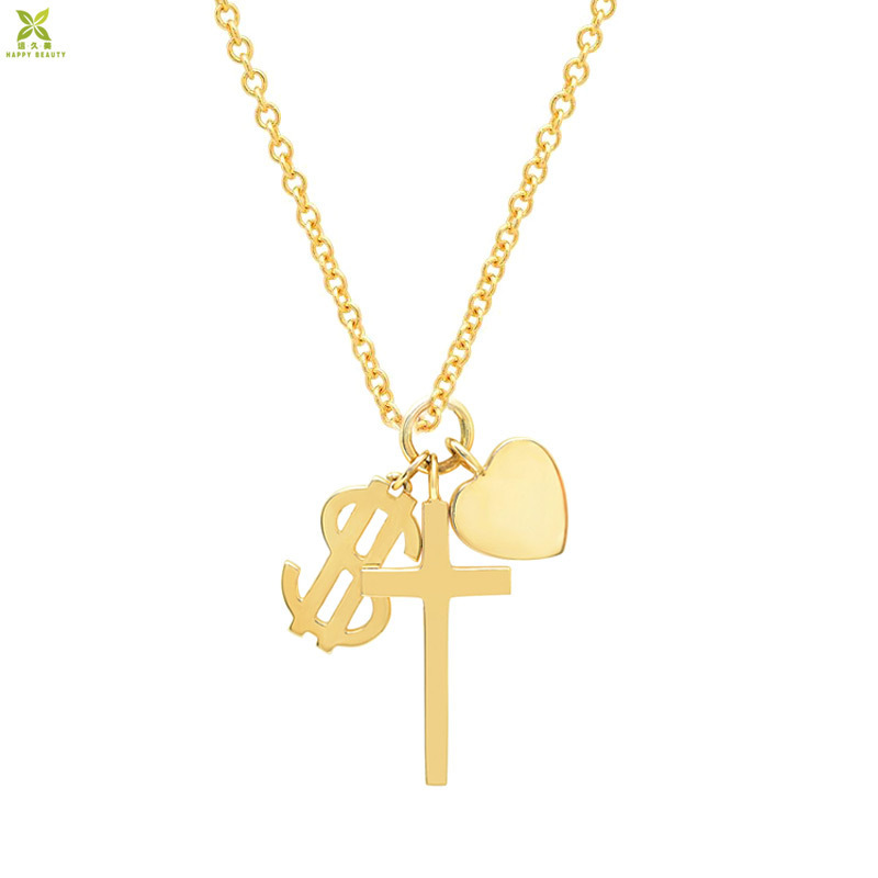 Fashion charm necklace jewelry 18k gold cross heart dollar sign pendant charms necklace for jewelry making