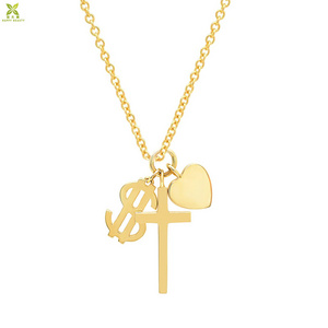 Fashion charm necklace jewelry 18k gold cross heart dollar sign pendant charms necklace for jewelry making