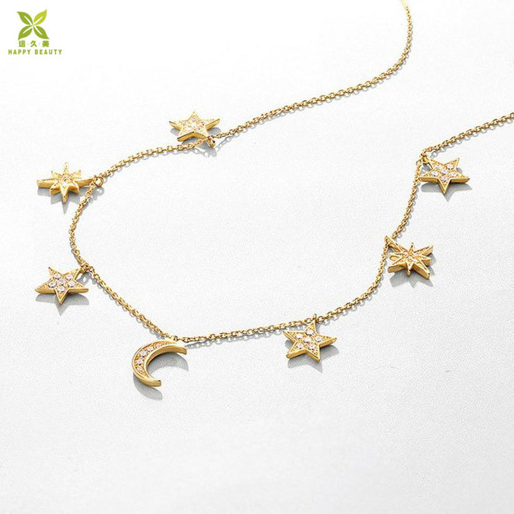 925 Sterling silver choker necklace gold plated star moon choker necklace