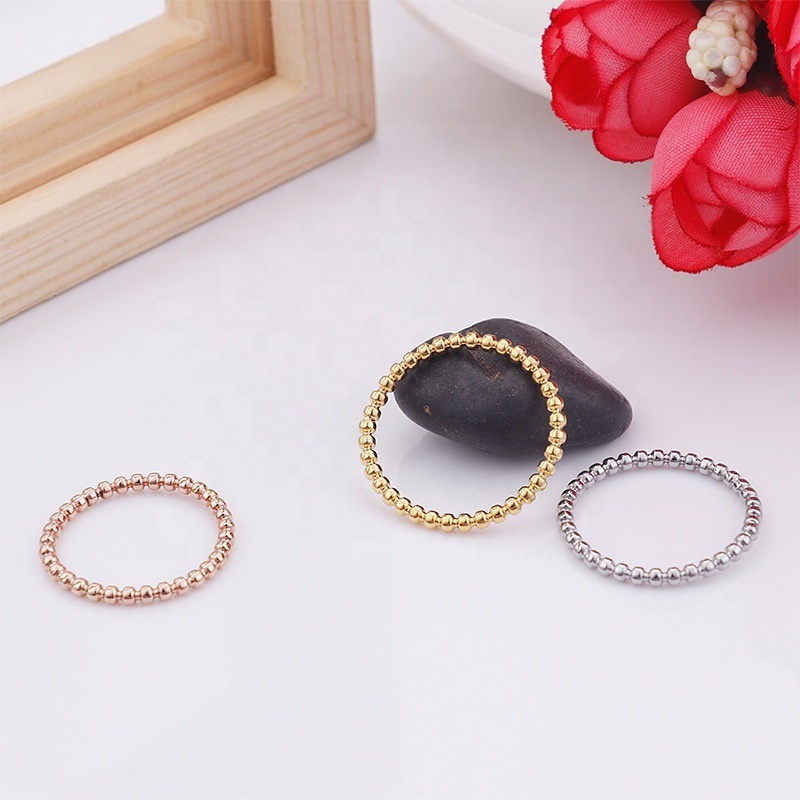 Lucky factory stainless steel stackable bead rings stacking beaded gold ball ring for ladies girls