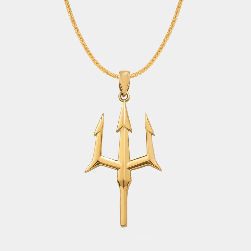 New Design 316L Stainless Steel Silver Black Gold Plated Poseidon Trident Pendant Necklace for Men's Hip-hop Jewelry