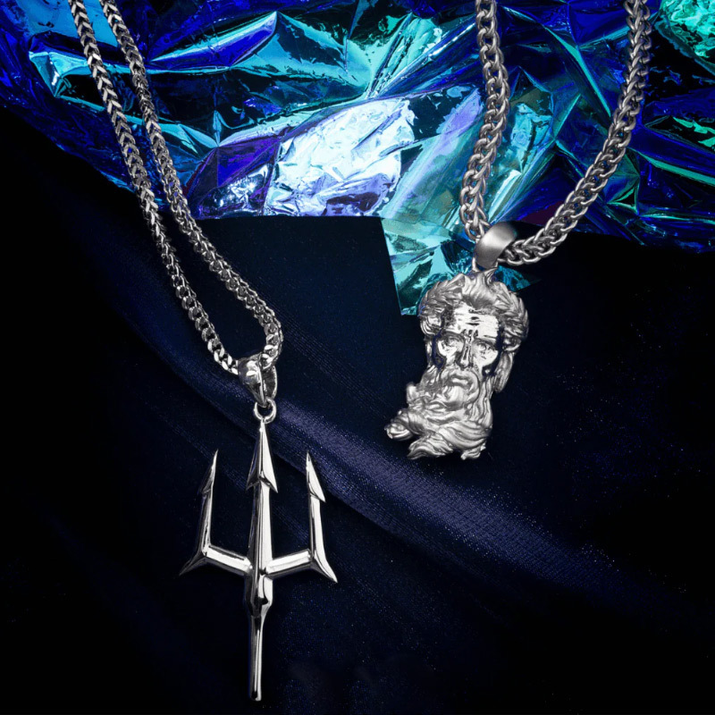 New Design 316L Stainless Steel Silver Black Gold Plated Poseidon Trident Pendant Necklace for Men's Hip-hop Jewelry