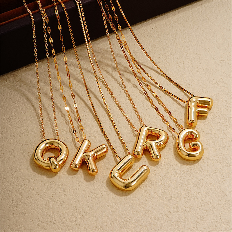 Wholesale Non Tarnish Stainless Steel 18K Gold PVD Plated 3D Chunky Alphabet Balloon Initial Bubble Letter Pendant Necklace