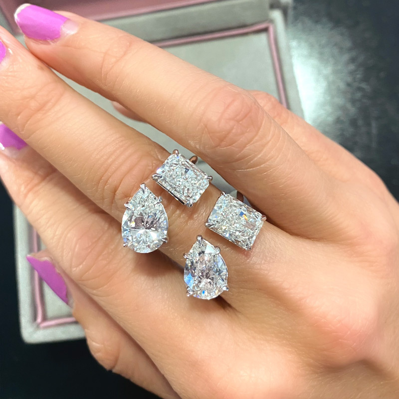 High Quality 925 Silver Two Stone Pear Square CZ Ring 5A Cubic Zirconia Adjustable Cocktail Rings Diamond Rings Jewelry Women