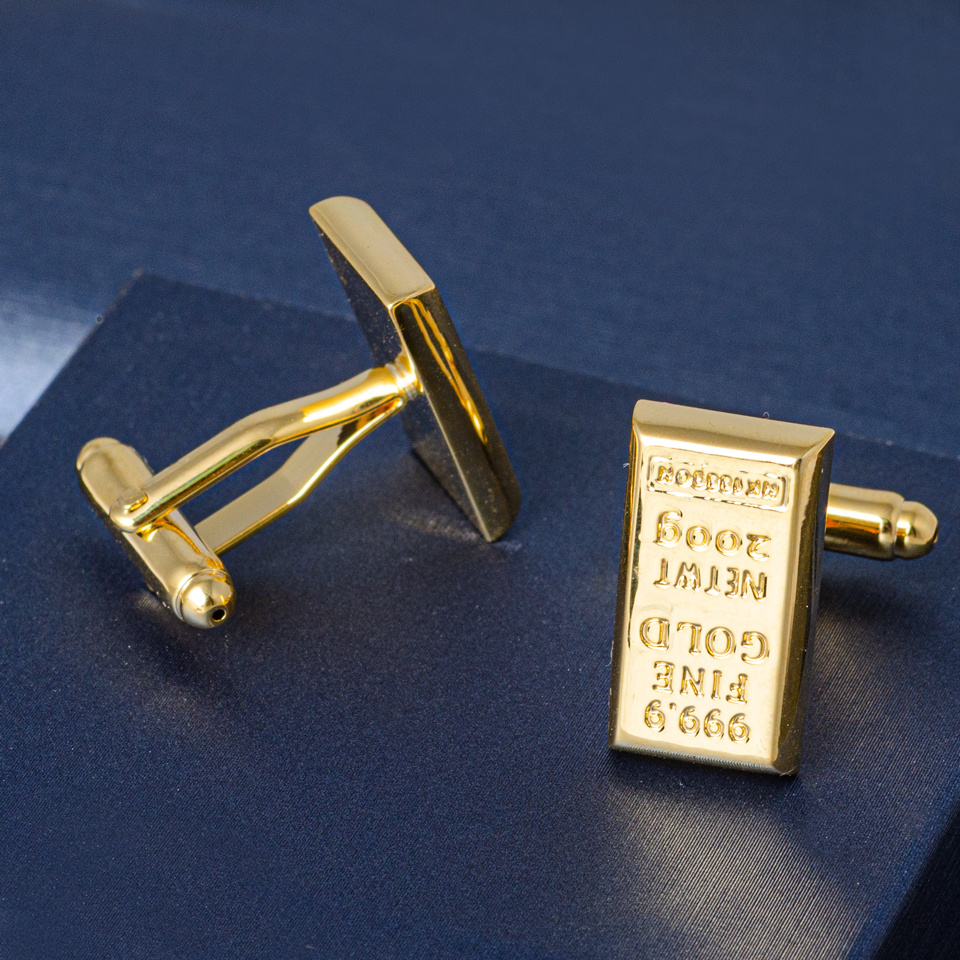 Personalized creative gold bar cufflinks men's gold plated brass Cufflinks