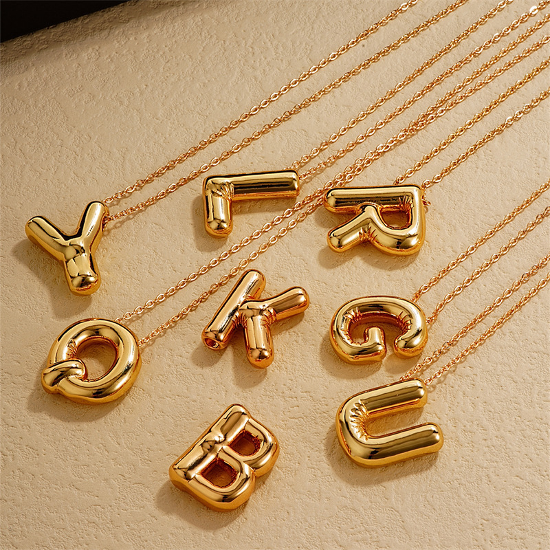 Wholesale Non Tarnish Stainless Steel 18K Gold PVD Plated 3D Chunky Alphabet Balloon Initial Bubble Letter Pendant Necklace