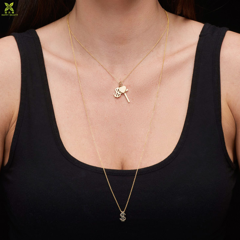 Fashion charm necklace jewelry 18k gold cross heart dollar sign pendant charms necklace for jewelry making