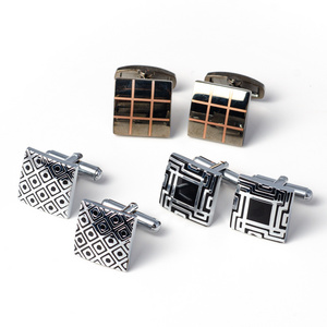 Wholesale men's classic square engraved  stainless steel cufflinks