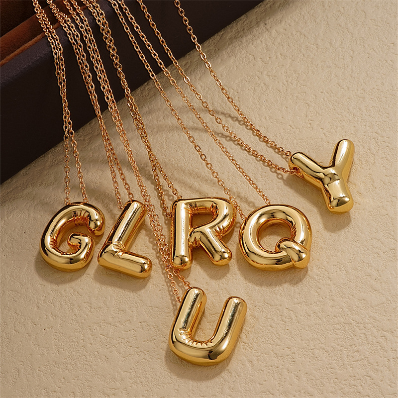 Wholesale Non Tarnish Stainless Steel 18K Gold PVD Plated 3D Chunky Alphabet Balloon Initial Bubble Letter Pendant Necklace