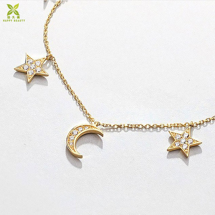 925 Sterling silver choker necklace gold plated star moon choker necklace