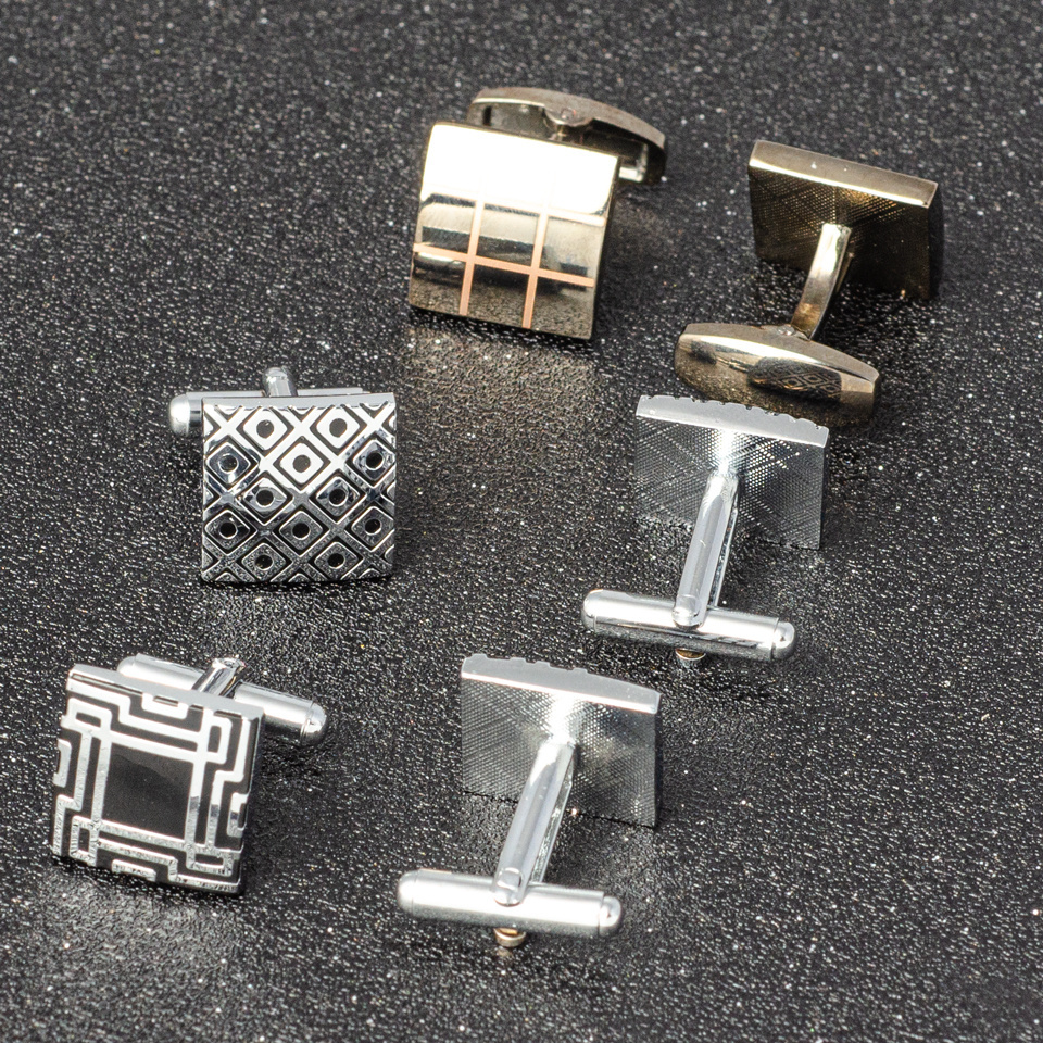 Wholesale men's classic square engraved  stainless steel cufflinks