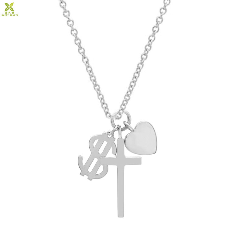 Fashion charm necklace jewelry 18k gold cross heart dollar sign pendant charms necklace for jewelry making