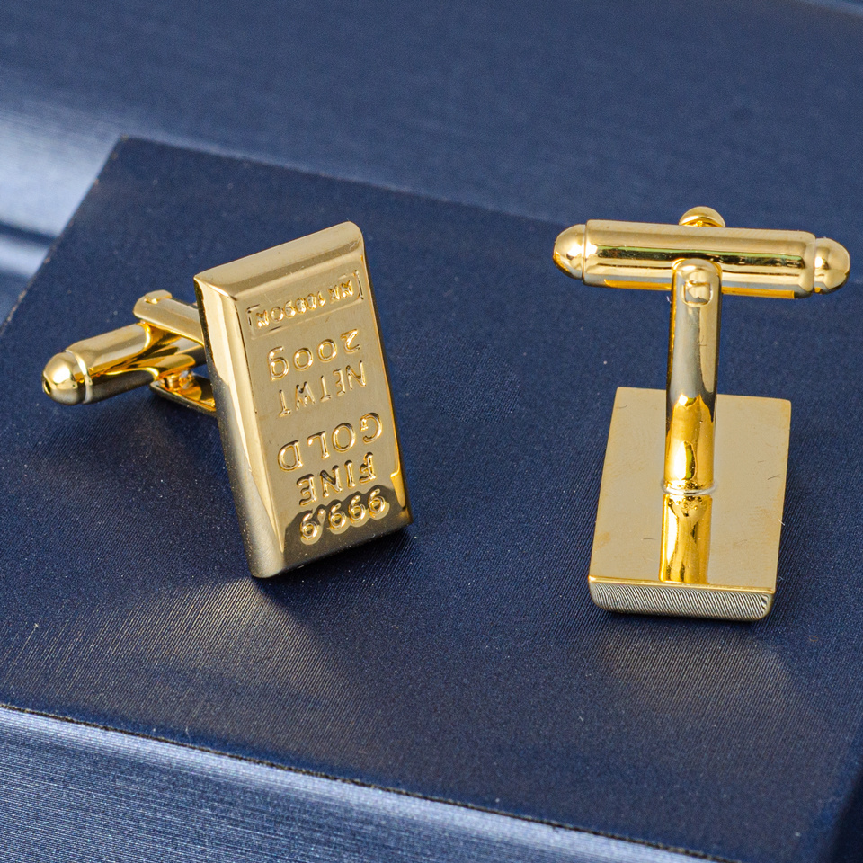 Personalized creative gold bar cufflinks men's gold plated brass Cufflinks