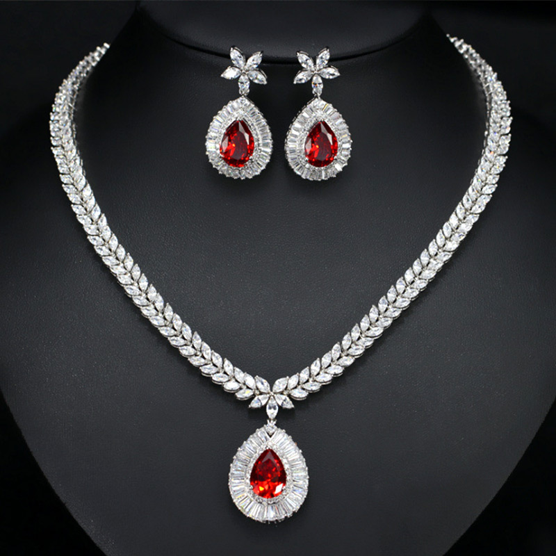 Crystal Main Stone and Necklace and Earring Sets Jewelry Sets Type bridal wedding jewelry set