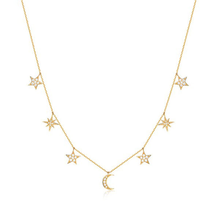 925 Sterling silver choker necklace gold plated star moon choker necklace