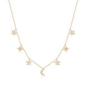 925 Sterling silver choker necklace gold plated star moon choker necklace