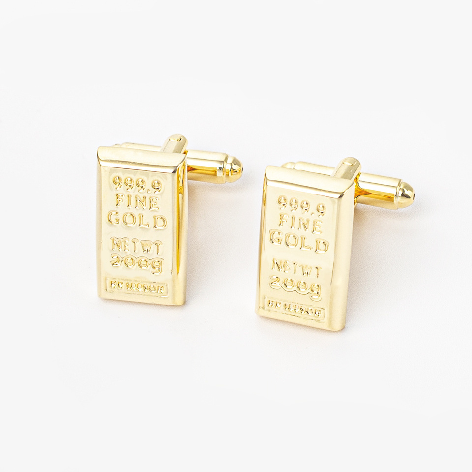 Personalized creative gold bar cufflinks men's gold plated brass Cufflinks