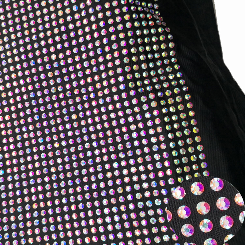 Lucky new  rhinestone mesh  fabric  stretch  fabric with rhinestones  high density diamond fabric for dancing dress