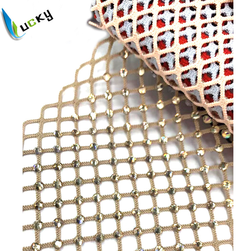 Lucky  bulk   1.2 meter wide  with  ss12 (3.5mm) stone rhinestone mesh fabric rhinestone  trimming for dancing dress