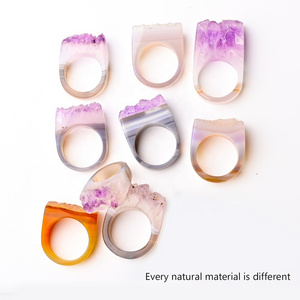 Natural Stone Carved Ring Druzy Agate Geode Ring Gemstone Statement Bague Gem Purple Amethyst Druzy Ring