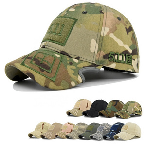 Custom Adjustable Outdoor Cotton Embroidery Cap Tactical Camouflage Baseball Cap, hook and loop backing Camping Caps Hats