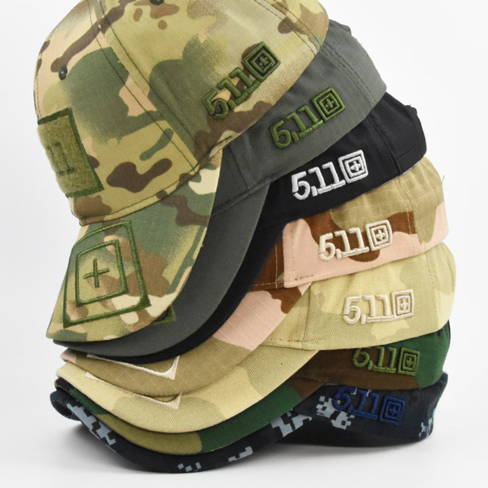 Custom Adjustable Outdoor Cotton Embroidery Cap Tactical Camouflage Baseball Cap, hook and loop backing Camping Caps Hats