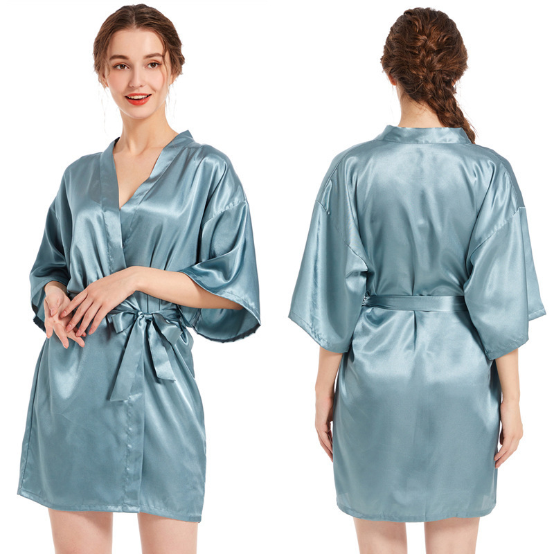 Custom Wholesale Women Sleepwear Short Bridesmaid Robe de Satin Wedding Peignoir Kimono Satin Robe K03