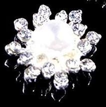 Flat Back Silver Crystal faux Pearl & Rhinestone Flower Button for Garment Accessories Z09