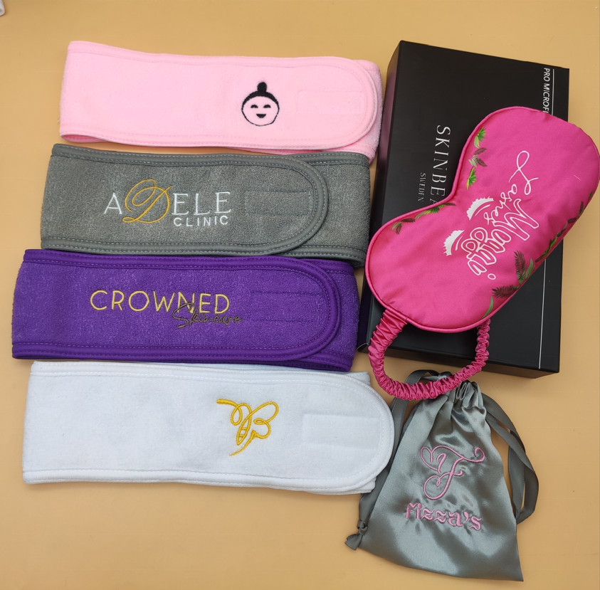 Spa Headband Logo Makeup Shower Bath Wrap Sport Headband Terry Cloth Adjustable Stretch Towel with Magic Tape