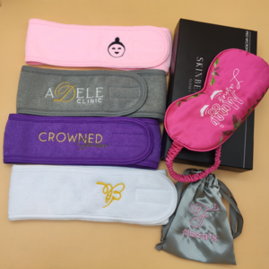 Spa Headband Logo Makeup Shower Bath Wrap Sport Headband Terry Cloth Adjustable Stretch Towel with Magic Tape